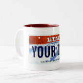 Utah-Skilizenzplatten-Tasse Zweifarbige Tasse (Vorderseite Links)
