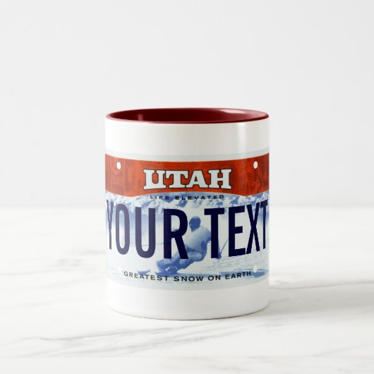 Utah-Skilizenzplatten-Tasse Zweifarbige Tasse (Mittel)