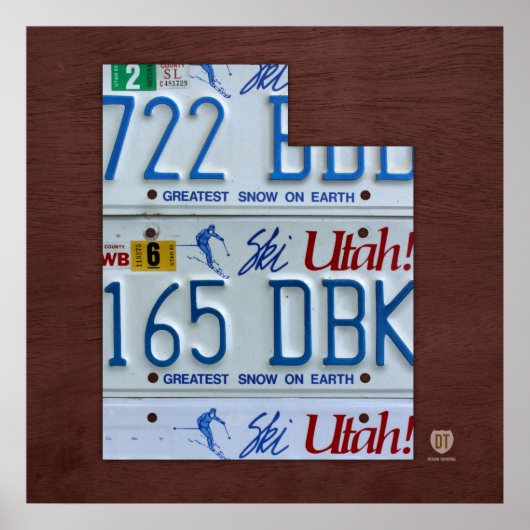 Utah Staat License Plate Karte Poster (Vorne)