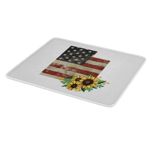 Utah Staat Map US Flag Sonnenblumenglas Schneidebrett (Ecke)