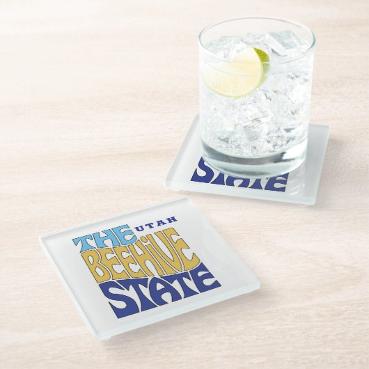 Utah State Spitzname Wortkunst Glasuntersetzer (Schrägansicht)