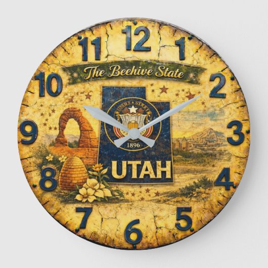 Utah The Beehive State Vintage Map Große Wanduhr (Vorderseite)