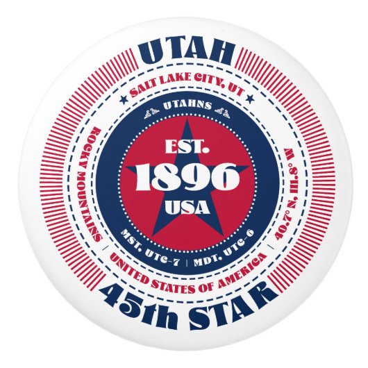 Utah US Staat Red White Blue Typografy Keramikknauf (Vorderseite)