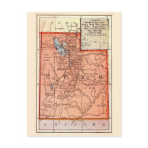 Utah Vintage Map Postcard 