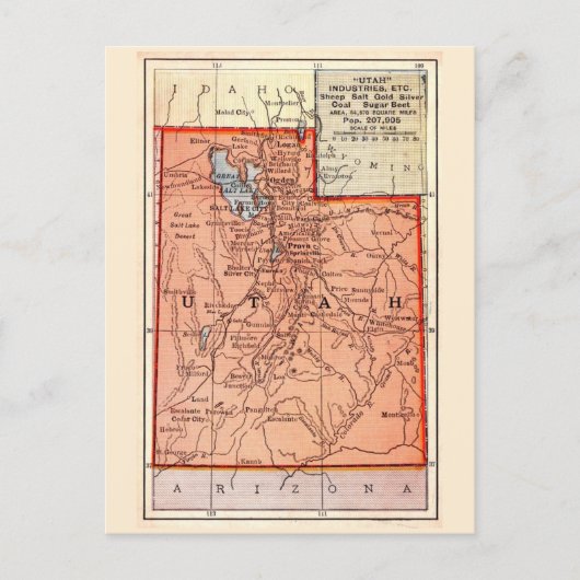 Utah Vintage Map Postcard  Postkarte (Vorderseite)