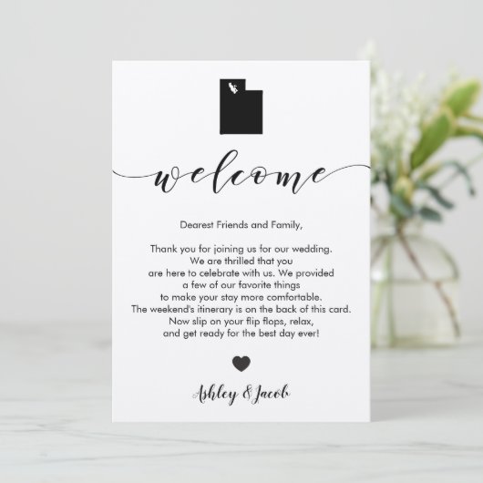Utah Wedding Welcome Letter & Itinerary Card Programm (Stehend Vorderseite)