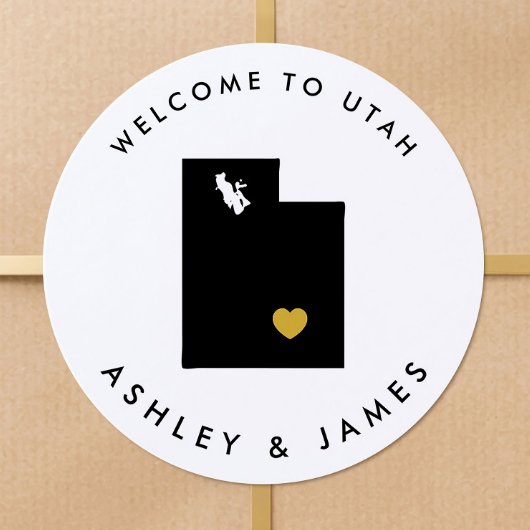 Utah Wedding Welcome Sticker Tag, Gold & Black