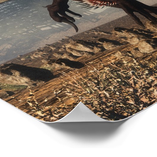 Utahraptor Dinosaurier in der Wüste - 3D-Rendering Poster (Ecke)