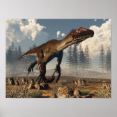 Utahraptor Dinosaurier in der Wüste - 3D-Rendering Poster (Vorne)
