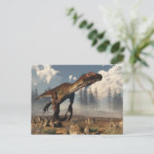 Utahraptor-Dinosaurier in der Wüste Postkarte (Stehend Vorderseite)