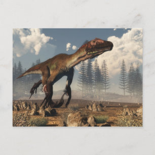 Utahraptor-Dinosaurier in der Wüste Postkarte