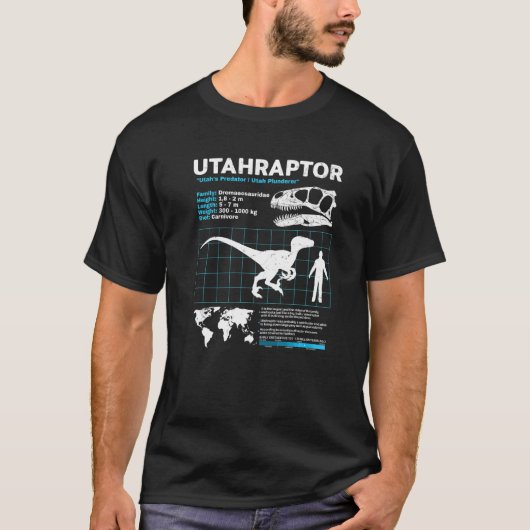 Utahraptor fact sheet Dinosaur Facts T-Shirt (Vorderseite)