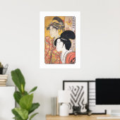 Utamaro Zwei Beauties mit Bamboo-Bildschirm Poster (Heimbüro)