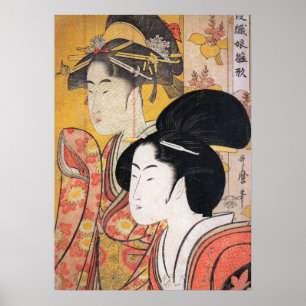 Utamaro Zwei Schönheiten mit Bambus Poster