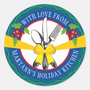 Utensilien beugen personalisierten Weihnachtsküche Runder Aufkleber