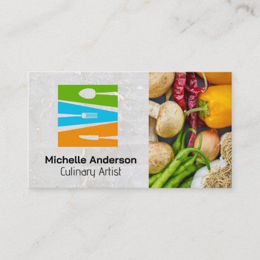 Utensils Kulinarische Logos | Frisches Erzeugnis Visitenkarte (Vorderseite)