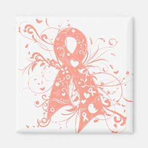Uterine Cancer Floral Swirls Ribbon Magnet
