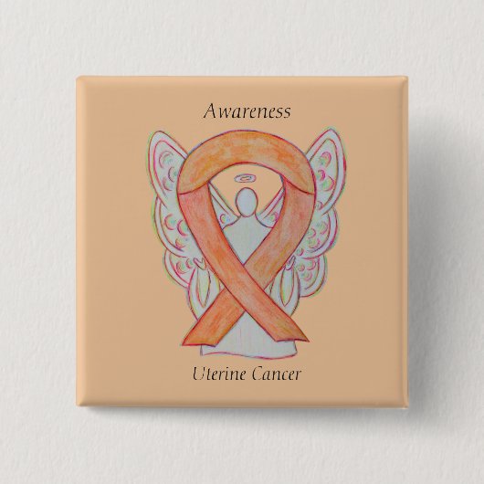 Uteruskrebs Engel Awareness Ribbon Buttone Button (Vorderseite)