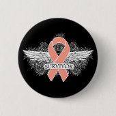 Uteruskrebs Scroll Winged SURVIVOR Ribbon Button (Vorderseite)