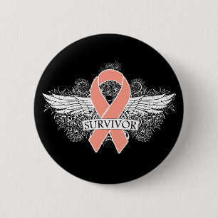 Uteruskrebs Scroll Winged SURVIVOR Ribbon Button