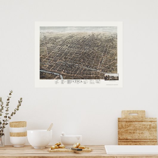 Utica, NY Panoramic Map - 1873 Poster (Küche)