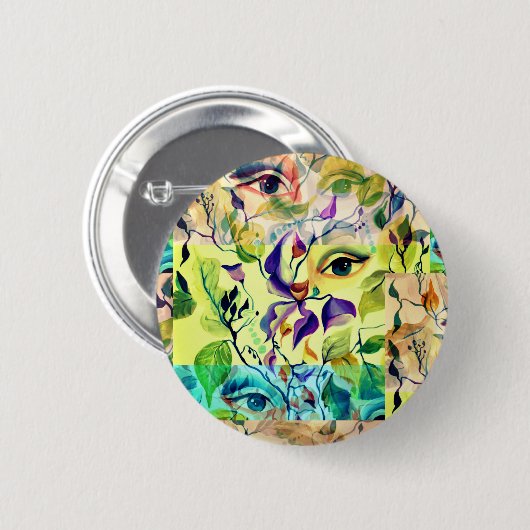Utopian Psychedelic Surreal Eyes Design Button (Vorne & Hinten)