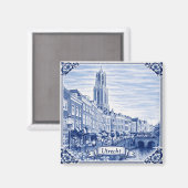 Utrecht canal houses Delft Blue style magnet (Vorderseite/Rückseite)