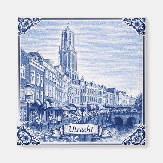 Utrecht canal houses Delft Blue style magnet (Vorne)