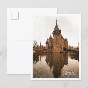 Utrecht Niederlande Farbstift Stadtlandschaft Postkarte