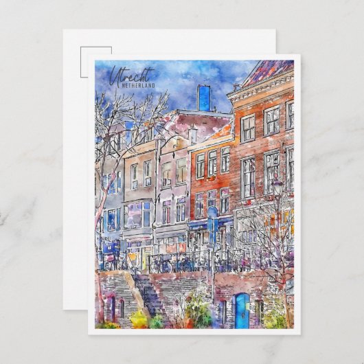 Utrecht Niederlande Vintage Reise Aquarell Postkarte (Vorne/Hinten)