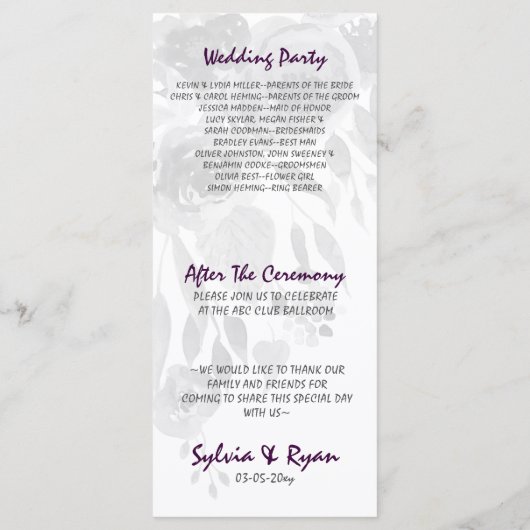 UV-Blume Hochzeit Programm (Rückseite)