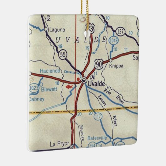 Uvalde TX Vintag Map Keramikornament (Rechts)