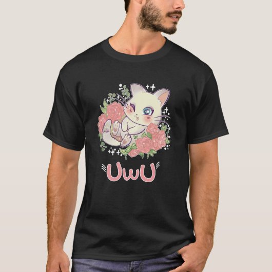 Uwu Cat Kwaii Cute Japan Anime T-Shirt (Vorderseite)
