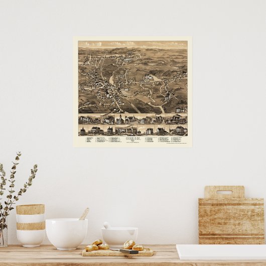 Uxbridge, MA Panoramic Map - 1880 Poster (Küche)