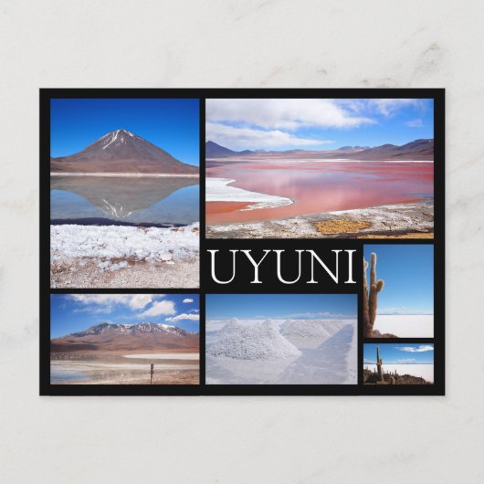 Uyuni mehrfache Bildcollage schwarzer Text Postkar Postkarte (Vorderseite)