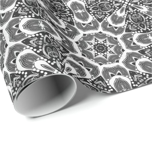 v1. Schwarz-weiß Geometrisches Web-Star-Giftpackpa Geschenkpapier (Rolleneckpunkt)