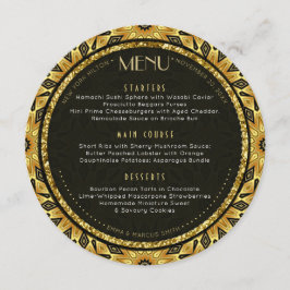 V1 Tribal Deko Gold Round Wedding Menu Card Menükarte