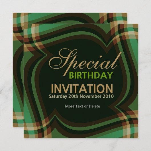 v2. Green Gold Tartan Square Einladung (Vorne/Hinten)