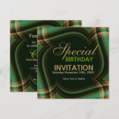 v2. Green Gold Tartan Square Einladung (Vorne/Hinten)