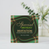 v2. Green Gold Tartan Square Einladung (Stehend Vorderseite)