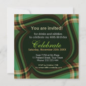 v2. Green Gold Tartan Square Einladung (Rückseite)