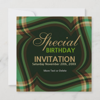 v2. Green Gold Tartan Square Einladung