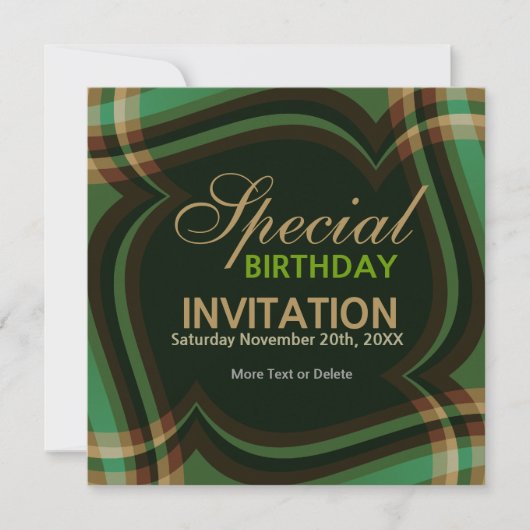 v2. Green Gold Tartan Square Einladung (Vorderseite)