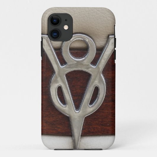 V8-Chrom-Emblem-Leder und Holz Case-Mate iPhone Hülle (Rückseite)