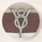 V8-Chrom-Emblem-Leder und Holz Getränkeuntersetzer (Vorne)