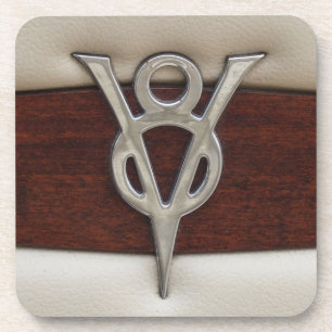 V8-Chrom-Emblem-Leder und Holz Untersetzer