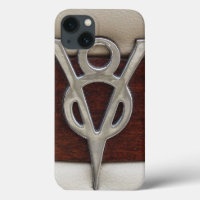 V8 Chrome Emblem Leder und Holz