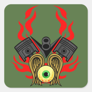 V8-Kolbendeckel, die Auge fliegen Quadratischer Aufkleber