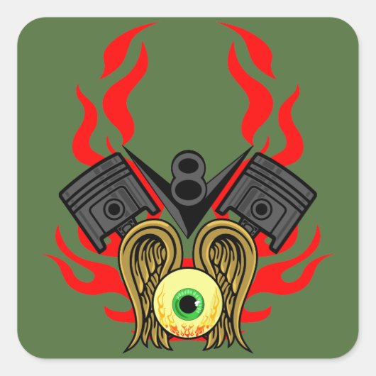 V8 Kolbenköpfe Fliegendes Auge Quadratischer Aufkleber (Vorderseite)