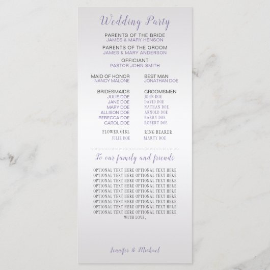 V#2 Lila-Graue-Silberblume-Hochzeitsprogramm Programm (Rückseite)